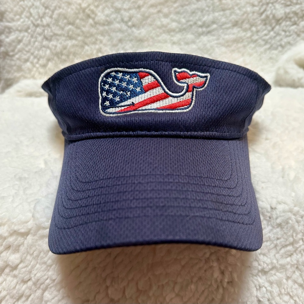 Vineyard Vines Men’s Velcro Strap Back Whale American Flag Navy Adjustable Visor